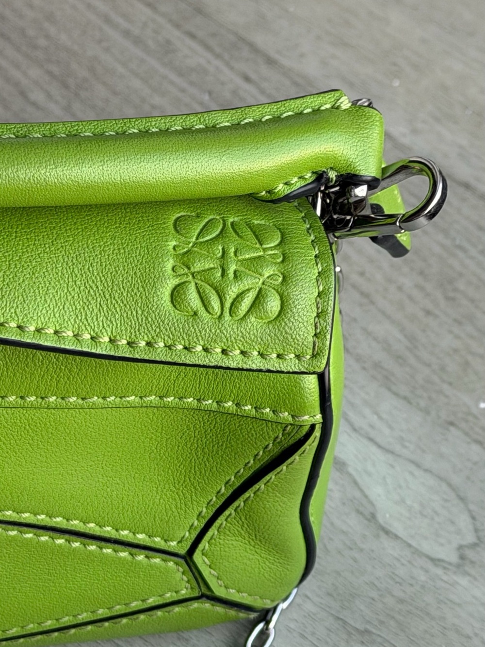 Loewe Lime Puzzle Nano Crossbody Bag with Silver Chain